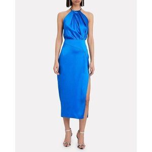 Michelle Mason  Pleat Halter Dress Sky Blue Silk